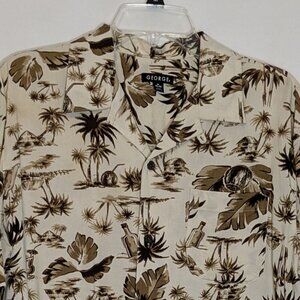 GEORGE Brown/Beige Short Sleeve Tropical Button Shirt; Men Size M